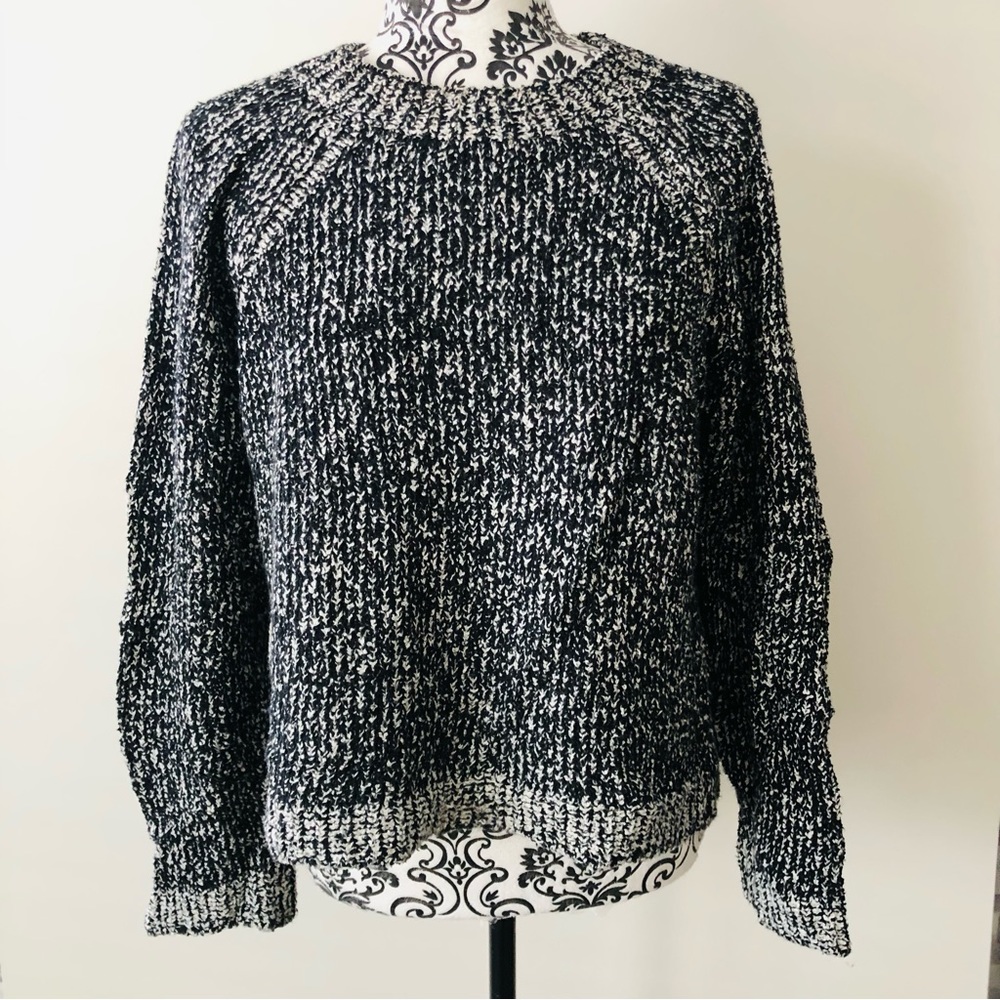 Eileen Fisher Organic Cotton Knit Sweater Black White XS oversized